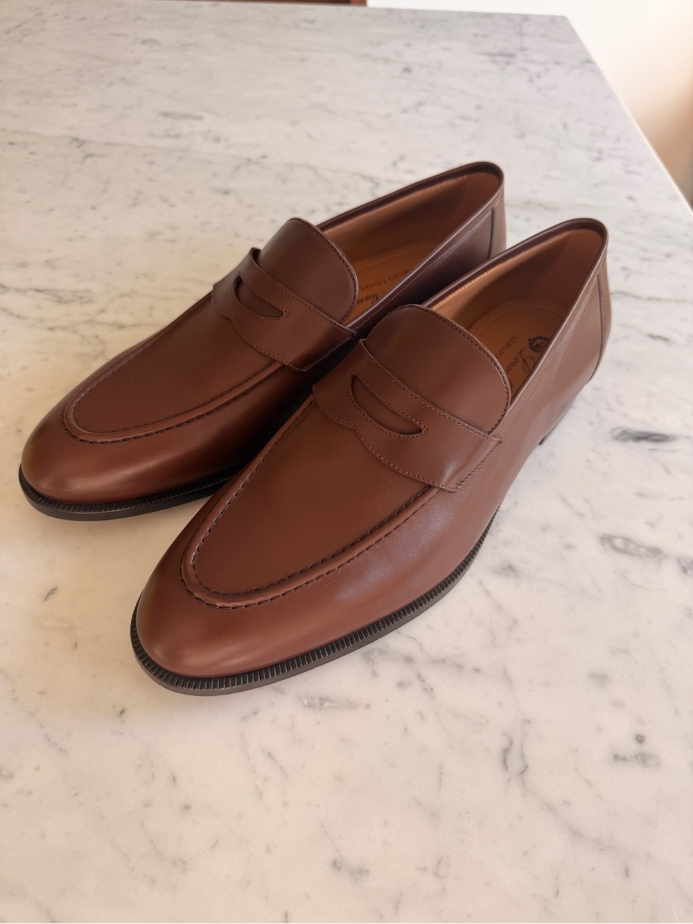 Loro Piana Chestnut Brown Leather Penny Loafers